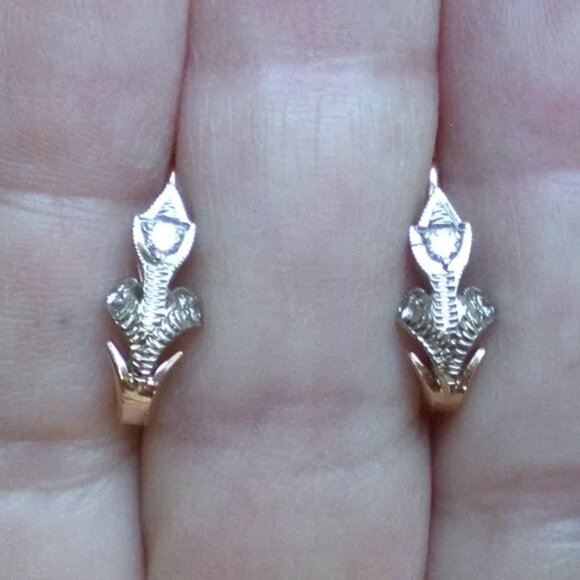 Vintage Original Soviet USSR Solid 14K 583 Rose Pink White Gold Diamond Earrings - Picture 5 of 7